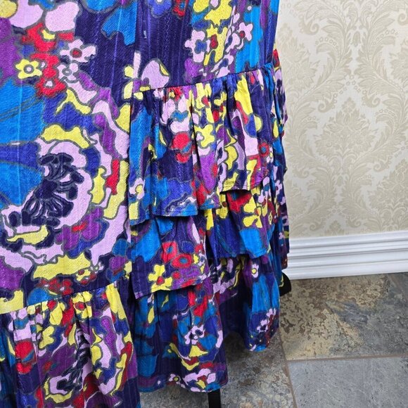 Next Size 6 Multi Color Floral Print Strapless Maxi Dress Smocked Bust with Tie - Picture 5 of 14